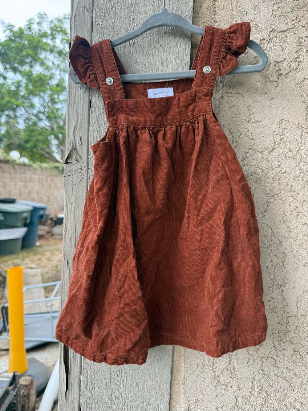 Angel Dear Rust Corduroy Ruffle Strap Overall Dress
